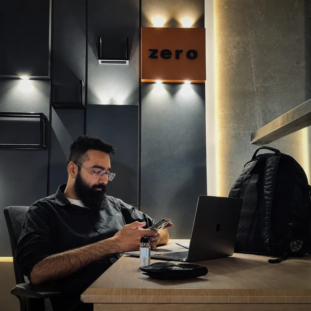 Moody Modern Workspace with Zero Sign
