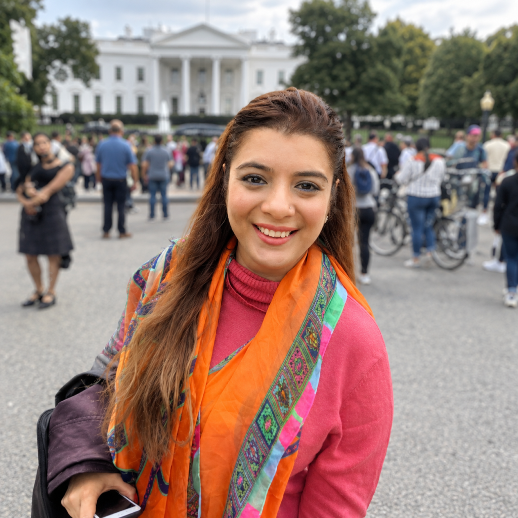 Smiling Tourist in Front of the White House